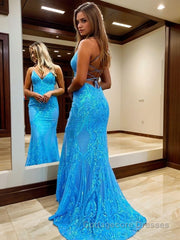 Sheath/Column V-neck Sweep Train Prom Dresses