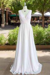 Sheath Floor Length V-Neck Chiffon Bridesmaid Dresses