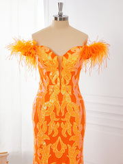 Sheath Off-the-Shoulder Feather Sweep Train Dress