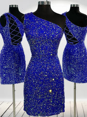 Sheath One-Shoulder Sequin Short/Mini Velvet Sequins Dresses