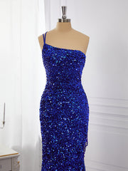 Sheath Velvet Sequins One-Shoulder Sweep Train Dress