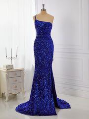 Sheath Velvet Sequins One-Shoulder Sweep Train Dress