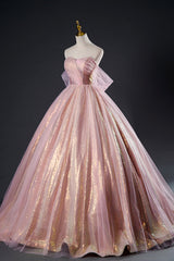 Shiny Tulle Sequins Long Prom Dress, Pink Formal Dress Sweet 16 Dress