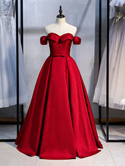 Shop Cheap Off The Shoulder Satin Floor Length Dark Red Bow Prom Dresses Under 128