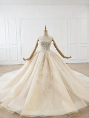 Shop High Neck Tulle Crystal Zipper Up Ball Gown Sparkle Sequin Haute Couture Wedding Dresses