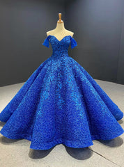 Shop Sexy Royal Blue Ball Gown Sequins Appliques Off the Shoulder Prom Dresses