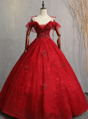 Shops Around The World Burgundy Ball Gown Tulle Lace Spagehtti Straps Appliques Quinceanera Dresses