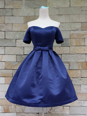 Short Sleeves Blue/Red/Black Prom Dresses, Short Sleeves Formal Homecoming Graduation Dresses