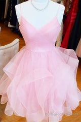 Short V Neck Puffy Prom Dresses, Short V Neck Formal Homecoming Dresses