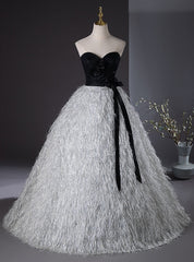 Silver Black Lace Sweetheart FLower Quinceanera Dresses