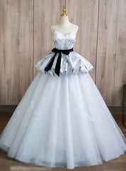 Silver Tulle Strapless Pleats Quinceanera Dresses