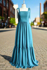 Simple A Line Long Bridesmaid Dress with Pleated Prom Dress