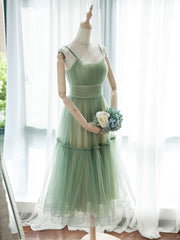 Simple Aline Tulle Green Short Prom Dress, Tulle Green Homecoming Dress