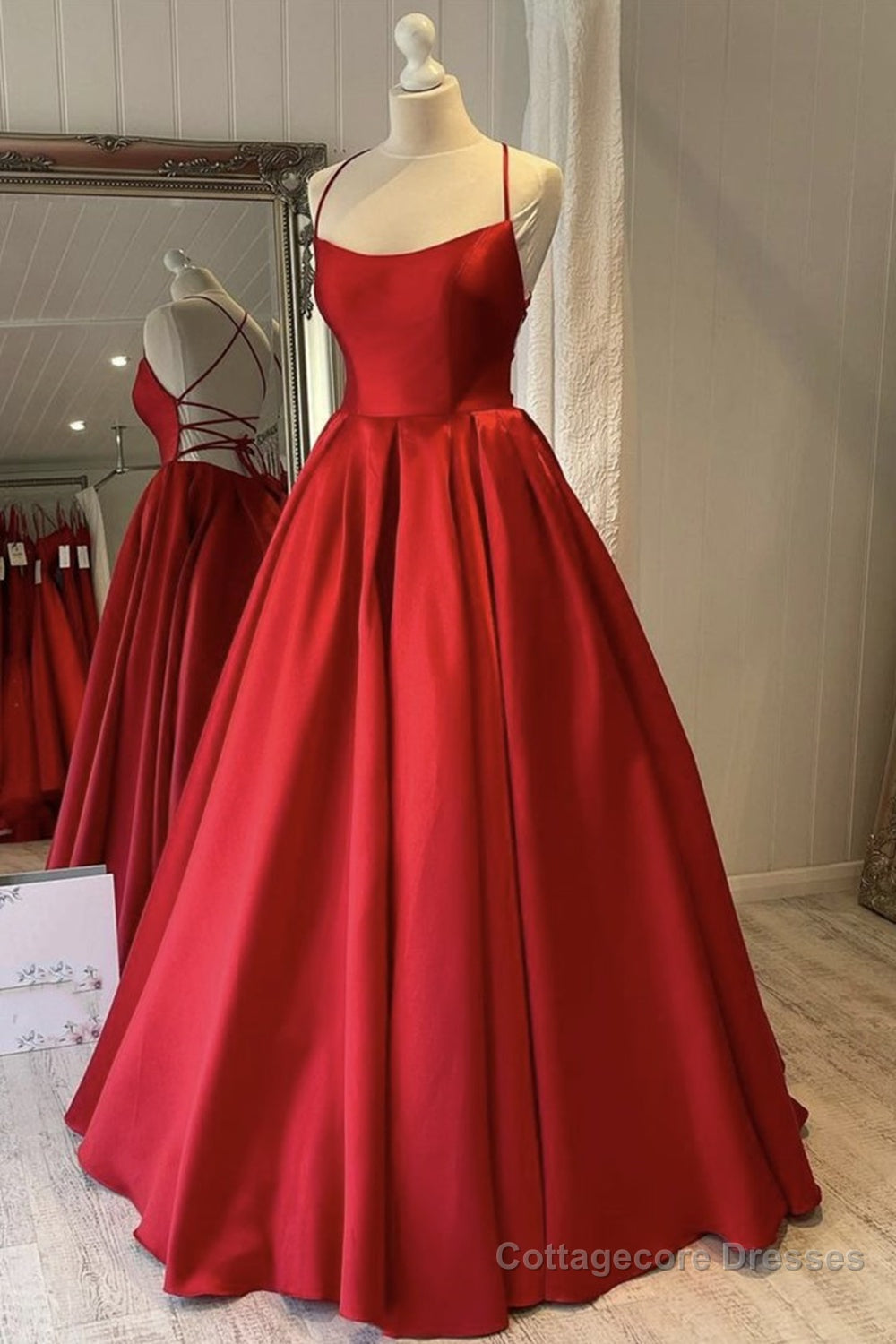 Simple Backless Red Satin Long Prom Dress, Backless Red Formal Dress, Red Evening Dress