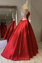 Simple Backless Red Satin Long Prom Dress, Backless Red Formal Dress, Red Evening Dress