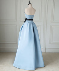 Simple Blue Satin Long Prom Dress, Blue Long Evening Dress