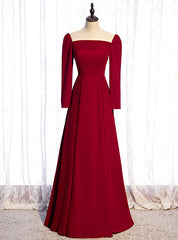 Simple Burgundy Long Sleeve Scoop Prom Dresses