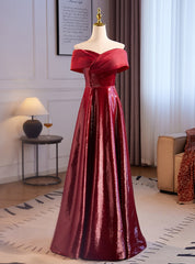 Simple Burgundy Sequins Off the Shoulder Prom Dresses