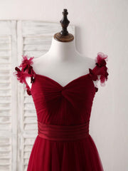 Simple Burgundy Tulle Long Prom Dress Burgundy Bridesmaid Dress