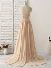 Simple Champagne Long Prom Dresses V Neck Chiffon Bridesmaid Dress