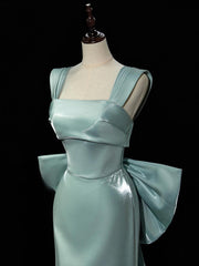 Simple hydra Satin Bow Tie Green Long Prom Dress, Green Long Formal Dress