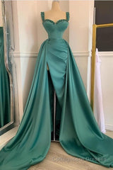 Simple Long A-Line Sweetheart Satin Prom Dress With Slit