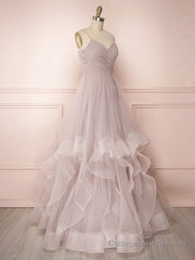 Simple Lotus root starch tulle long prom dress, tulle evening dress