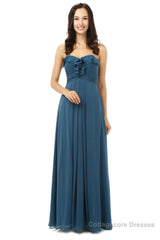 Simple Navy Blue Chiffon Sweetheart Floor Length Bridesmaid Dresses