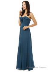 Simple Navy Blue Chiffon Sweetheart Floor Length Bridesmaid Dresses