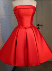 Simple Red Satin Homecoming Dresses