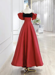 Simple Red Satin Spaghetti Straps Prom Dresses