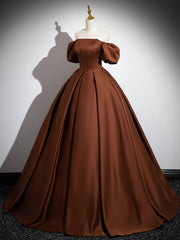 Simple Satin Brown Long Prom Dresses, Brown Long Evening Dresses