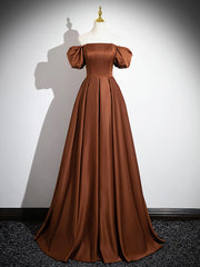 Simple Satin Brown Long Prom Dresses, Brown Long Evening Dresses