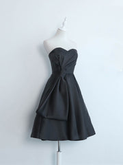 Simple Sweetheart Satin Short Black Prom Dress, Black Homecoming Dresses