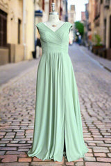 Simple V-Neck Chiffon A-line Floor-Length Long Bridesmaid Dresses