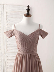 Simple V Neck Dark Champagne Chiffon Long Prom Dress, Bridesmaid Dress