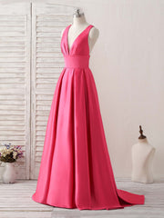 Simple V Neck Long Prom Dress Backless Evening Dress