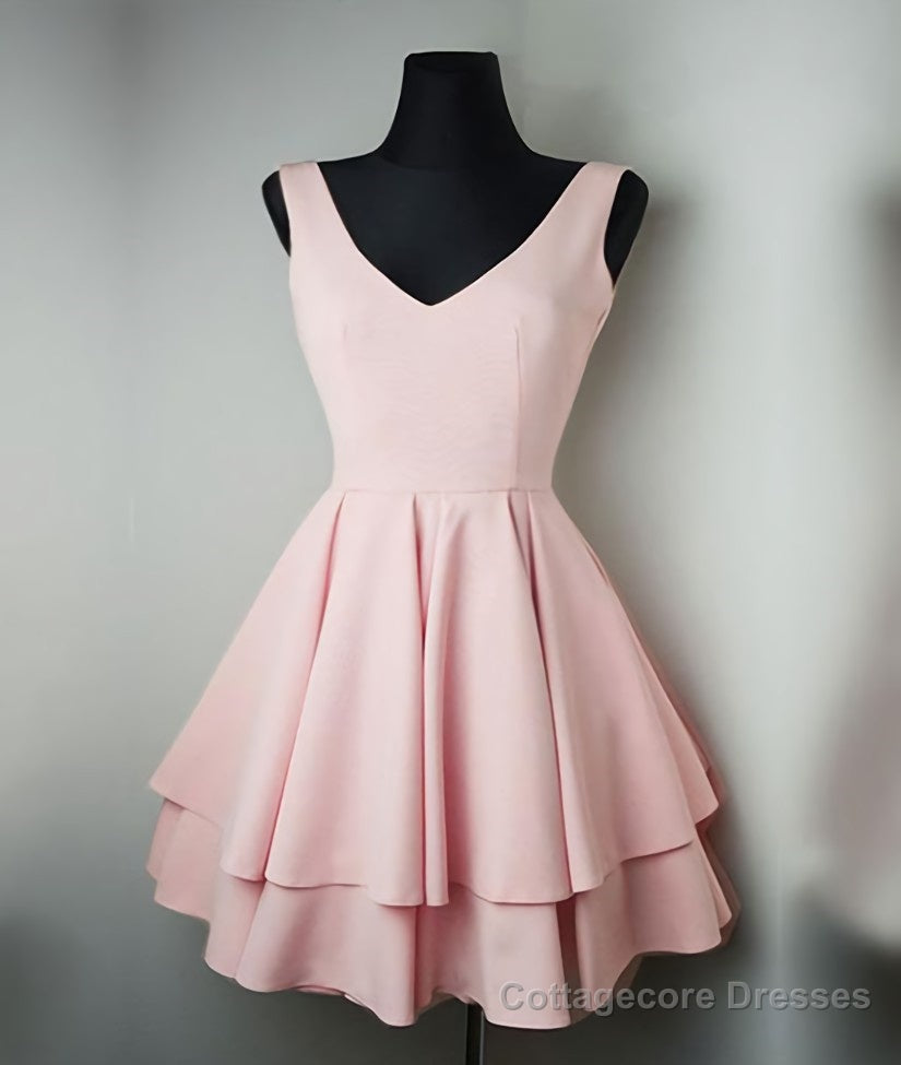 Simple v neck pink short prom dress, cute pink homecoming dress