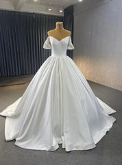 Simple White Satin Off the Shoulder Wedding Dresses