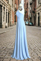 Sky Blue Chiffon Long Bridesmaid Dress