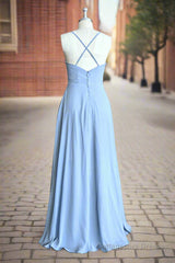 Sky Blue Chiffon Long Bridesmaid Dress