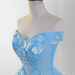 Sky Blue Lace Dresses 3D Flowers Quinceanera Dresses with Train