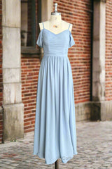 Sky Blue Off Shoulder Spaghetti Strap Sweetheart Chiffon Bridesmaid Dresses