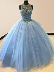 Sky Blue Quinceanera Dresses Beaded Junior Prom Dresses