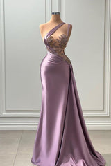 Sleeveless Strapless Purple Long Prom Dresses with Pleated Beadings