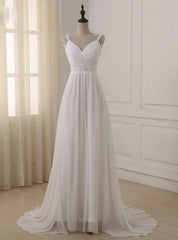 Spaghetti Straps Chiffon Floor Length Backless Wedding Dresses