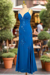 Spaghetti Straps Gorgeous A-line Blue Prom Dresses Long Evening Dresses 21th Birthday Outfits