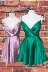 Spaghetti Straps Satin Homecoming Dresses,Mini Prom Dress