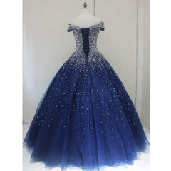 Sparkle Navy Blue Off Shoulder Ball Party Dress,Red Black Beaded Prom Dresses