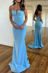 Sparkly Blue Corset Sequins Mermaid Long Prom Dress